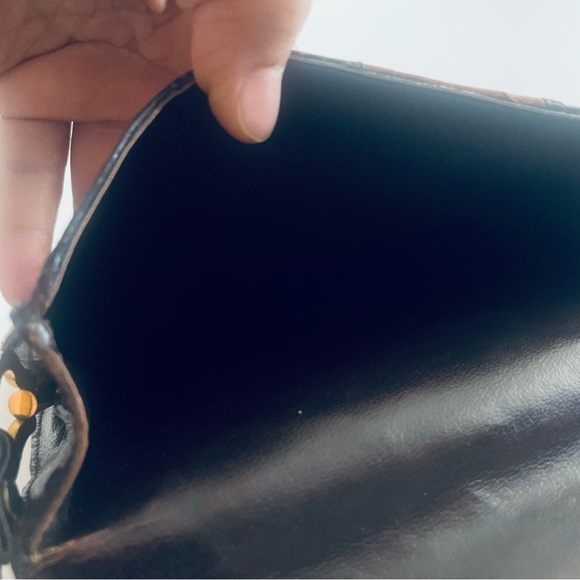 VINTAGE REPTILE LEATTHER BROWN SHOULDER CROSSBODY WOMEN BAG GOLD HARDWARE - Picture 8 of 14